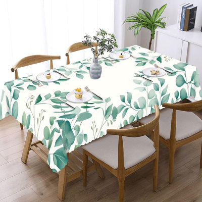 Watercolor Eucalyptus Leaf Border 60 x 120 in Table Cover with Scalloped Edges for Spring Cafe Events