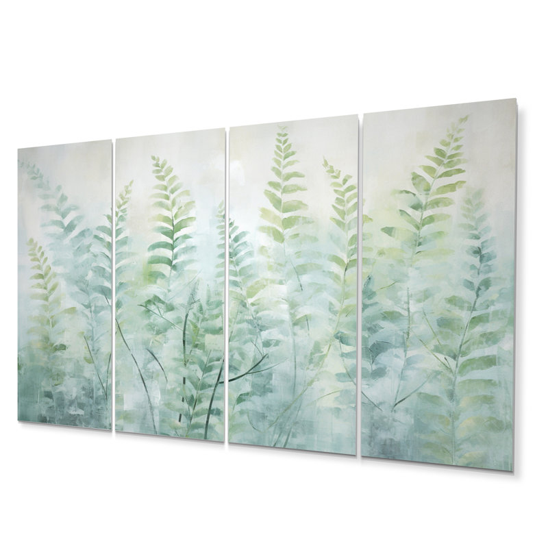 Ensemble de décorations murales en métal vert et blanc Serene Ferns I - Abstract Botanicals