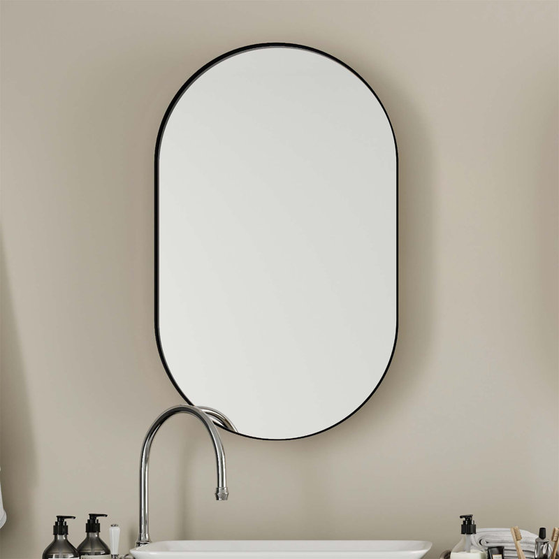 Armoire à pharmacie ovale encastrée, armoire de salle de bain murale en métal avec miroir et tablettes réglables, miroir mural avec rangement pour salle de bain