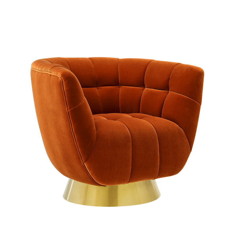 Upholstered Swivel Barrel Chair, Burnt Orange