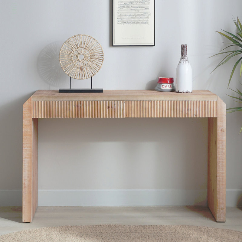Console en bois avec tiroir - Design minimaliste, texture nervurée