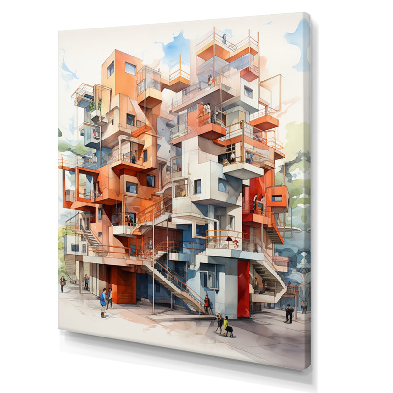 «Architecture Building Infinite Connaissances IV» - Décoration murale paysages urbains, H 32 po x l 24 po x P 1 po
