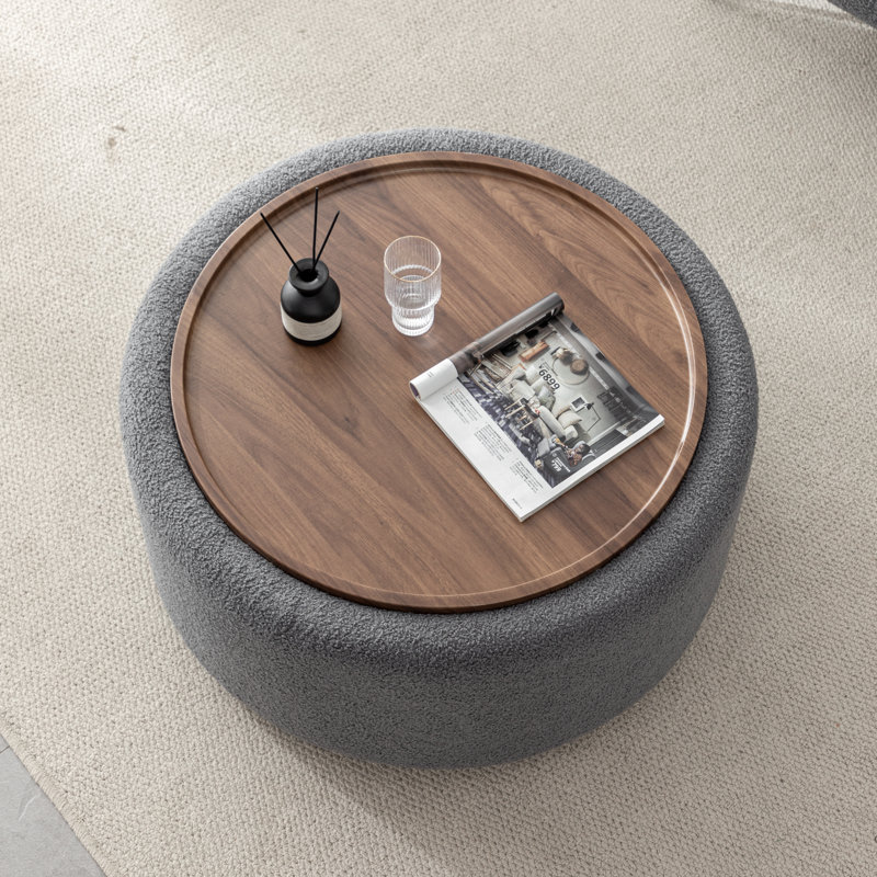 Bryonie Round Cocktail Ottoman with Storage, Grey Performance Boucle
