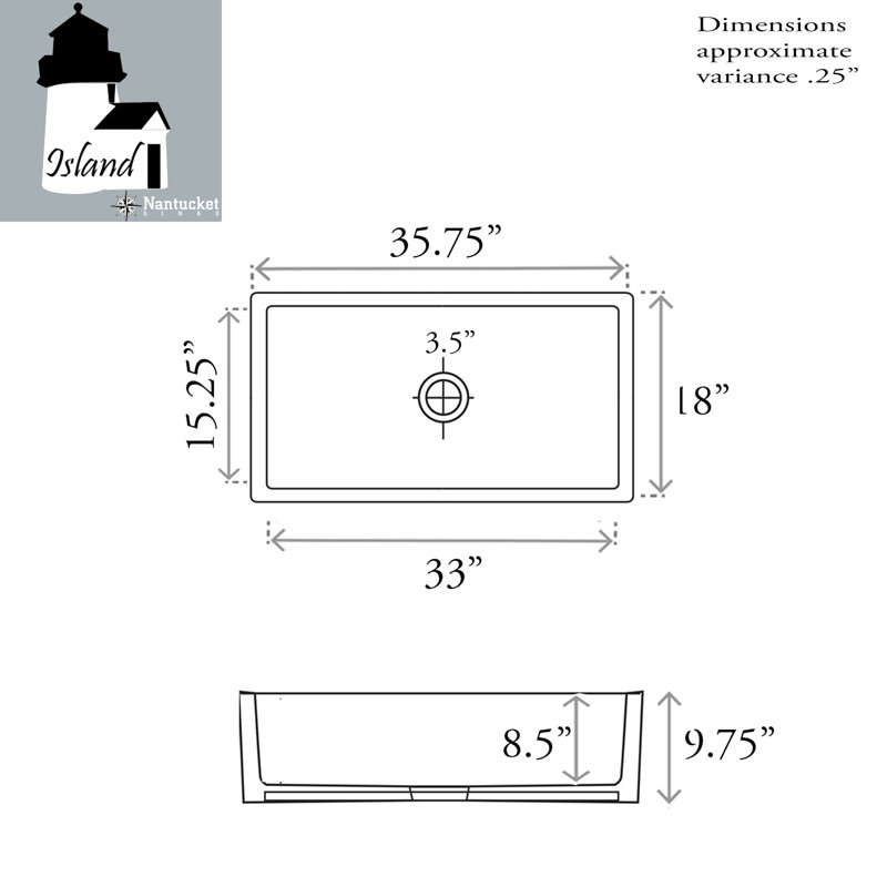 Island 35.75'' L Single Basin Kitchen Sink, 36"