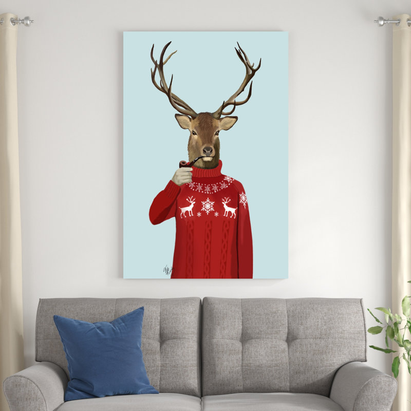 " Deer In Ski Sweater " by Fab Funky, 48" H x 32" W