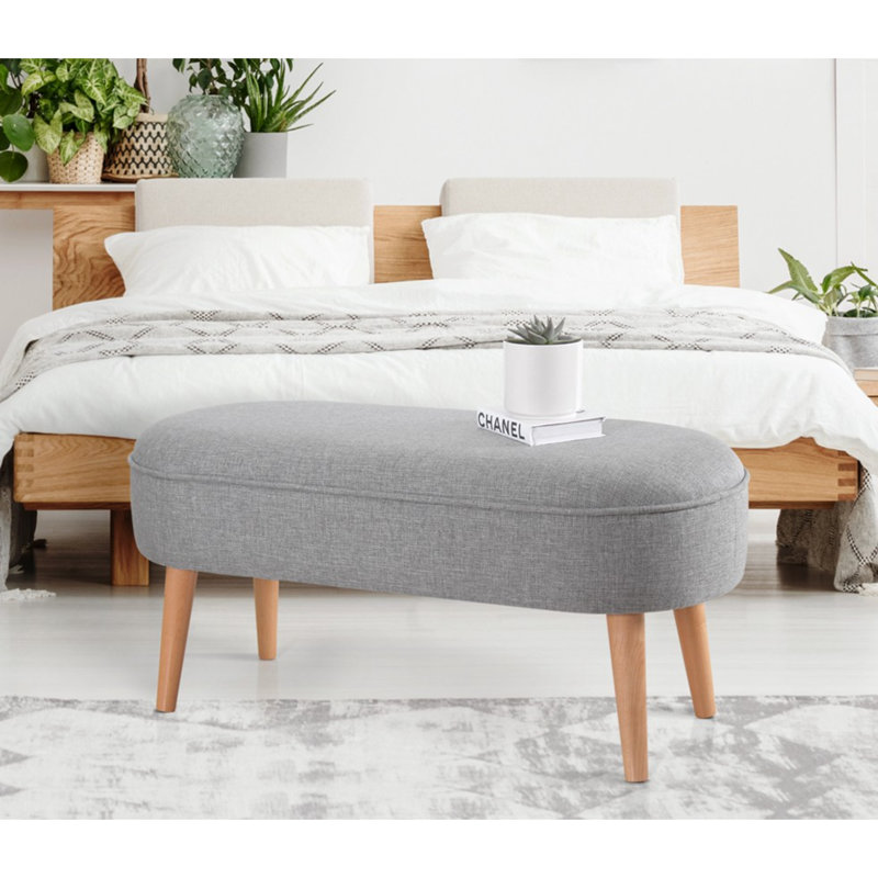 Elegant Pouffe with Wooden Legs, Grey Linen, 39.4 x 18.5 x 15.7 inches | 100% Linen Upholstery, 2.4-inch Orthopedic Sponge, Perfect for Bohemian & Scandinavian Decor | Versatile Seating & Accent Piece