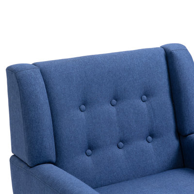Jaqueze Upholstered Blue Linen Blend Tufted Wide Back Armchair with Solid Wood Legs