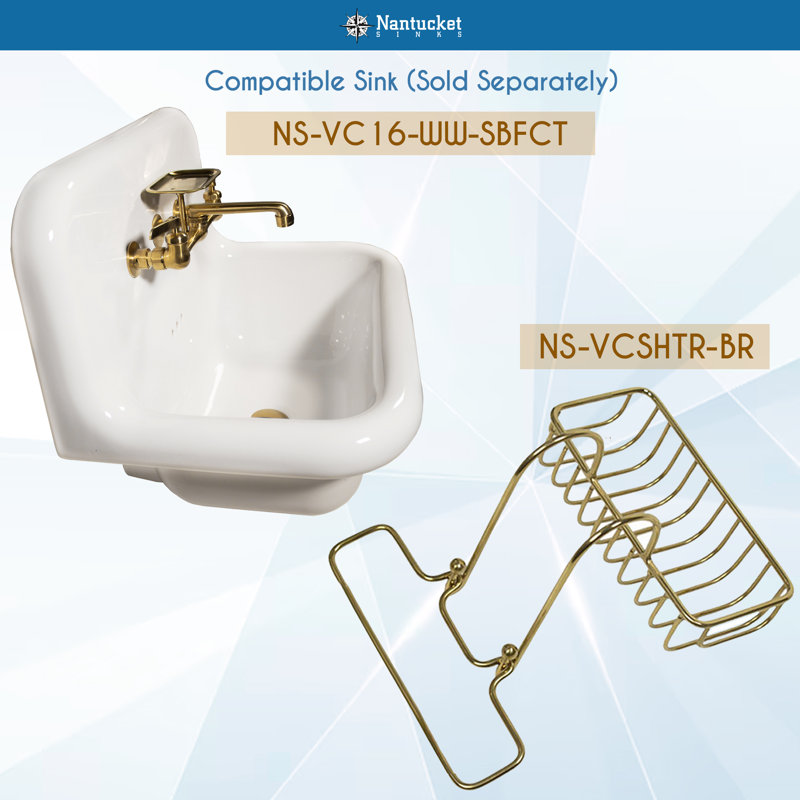 Over-Sink Soap Holder with Towel Ring, Brass
