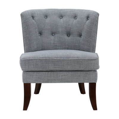 Chaise rembourrée gris foncé avec capitonnage à boutons et pieds en bois massif