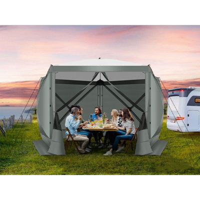 10x10FT Camping Gazebo Screen Tent, 5 Sided Pop-up Canopy Shelter with Mesh Windows