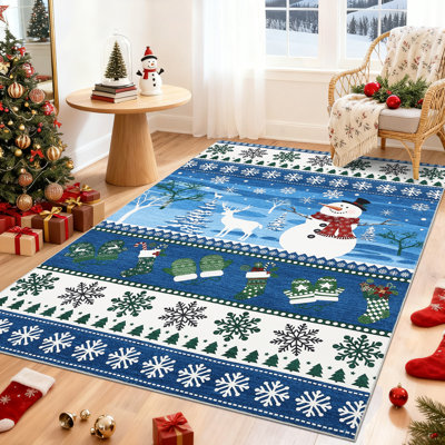 Tapis de Noël lavable pour salon, tapis bonhomme de neige de Noël pour chambre, tapis flocon de neige vintage