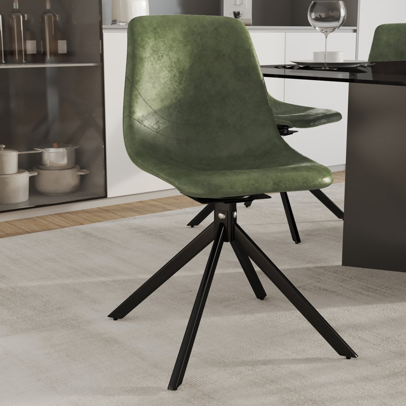 Matthew Leather Dining Side Chair With 360-Degree Swivel And Powder-Coated Iron Legs Matthew Collection, Green, 1