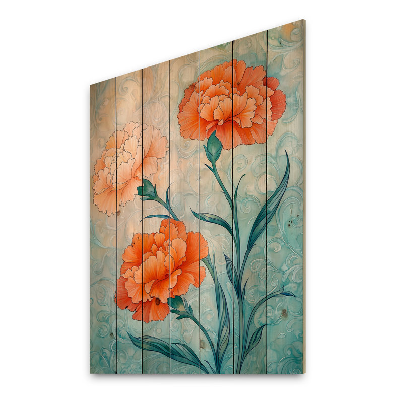 Emerald The Woodland Stream - Carnation Wood Wall Decor On Natural Pine Wood, 20" H x 10" W x 0.78" D