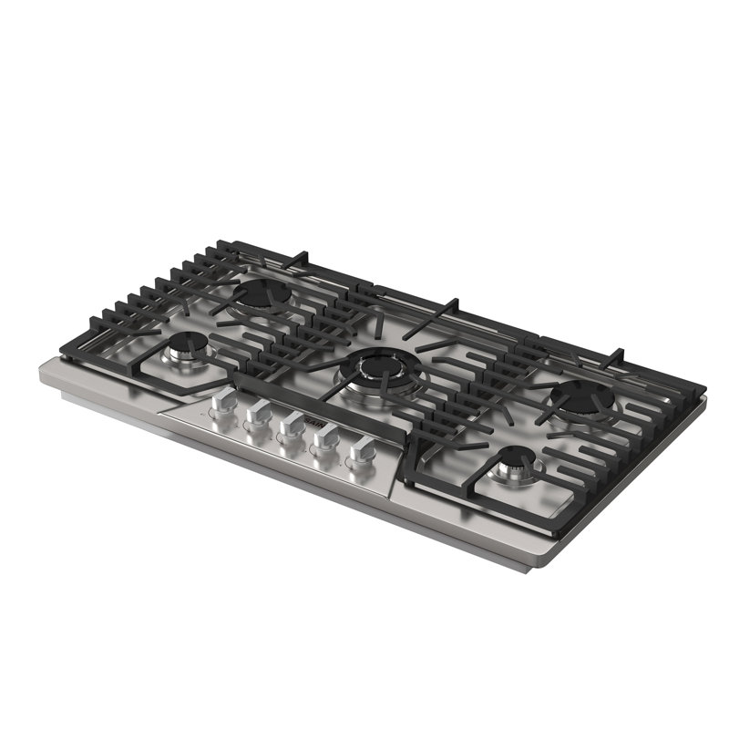 Plaque de cuisson encastrable au gaz 36 po à 5 brûleurs en acier inoxydable avec brûleurs électriques et ensemble de conversion au propane liquide, certifiée CSA