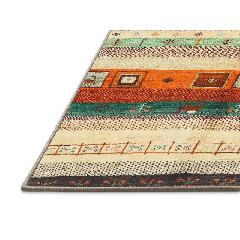 Tapis orange/beige/vert contemporain, Rectangle 5 pi x 7 pi