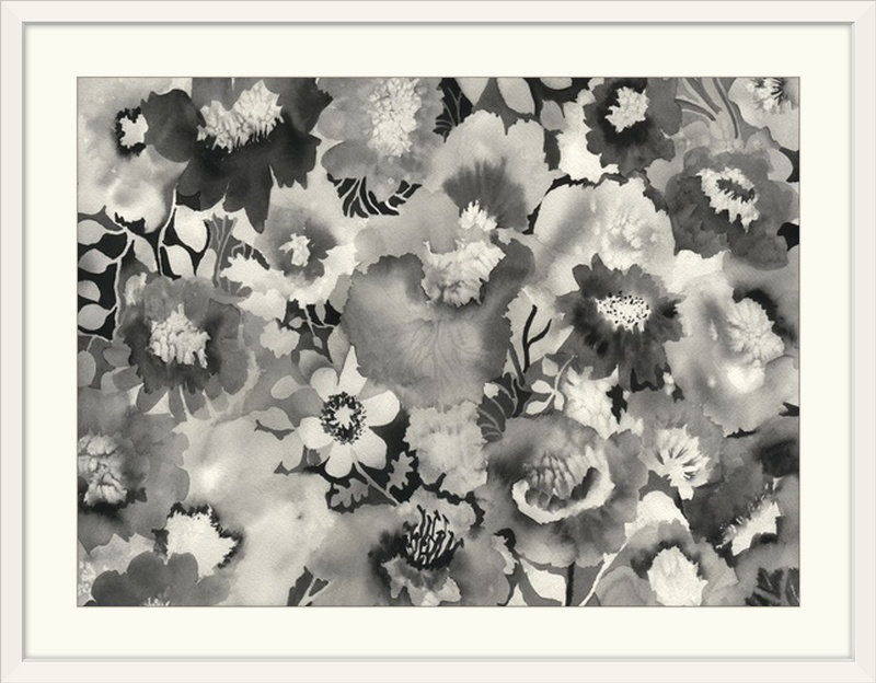 «Floral in Black and White» par Neela Pushparaj, reproduction d'art, H 36 po x l 48 po x P 1,5 po, Toile
