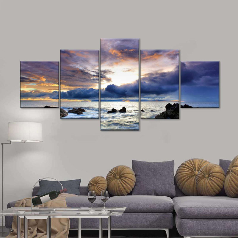 Tempête à Cannon Beach sur toile, ensemble de 5 pièces, H 24 po x l 55 po x P 1,25 po