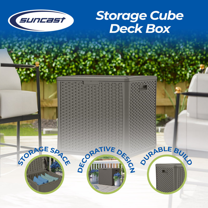 Gray Wicker Resin Lockable Outdoor Deck Storage Box