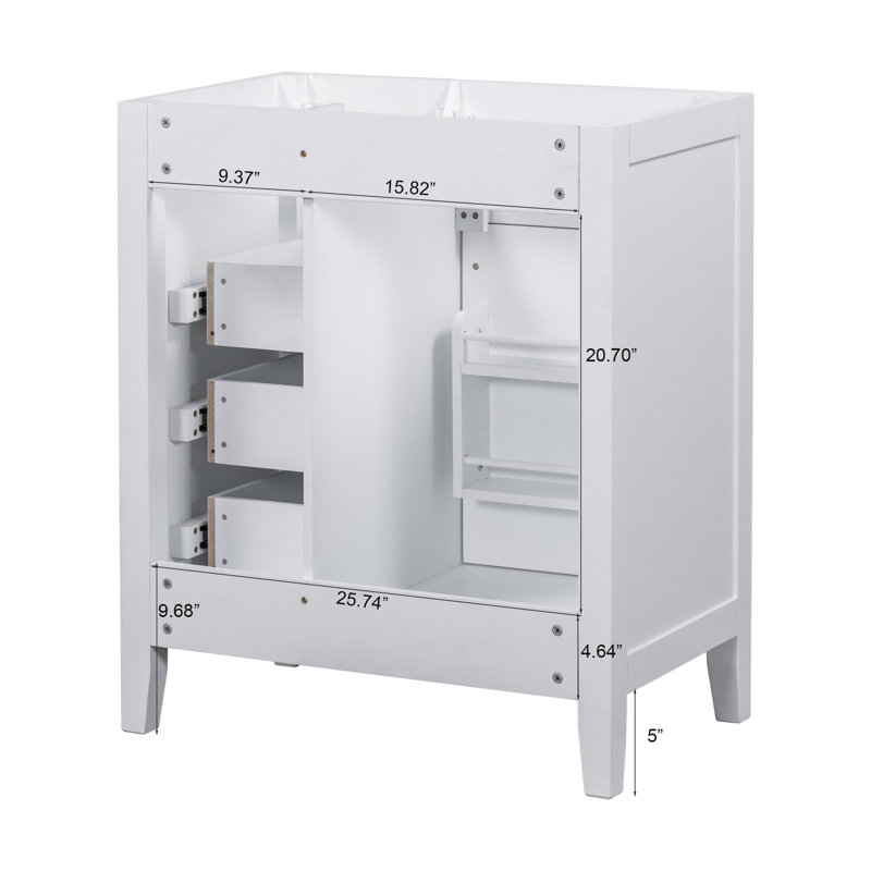 Base d'armoire de salle de bain 30 po (lavabo non inclus) - meuble-lavabo blanc avec tiroirs, structure solide et panneau de fibres à densité moyenne