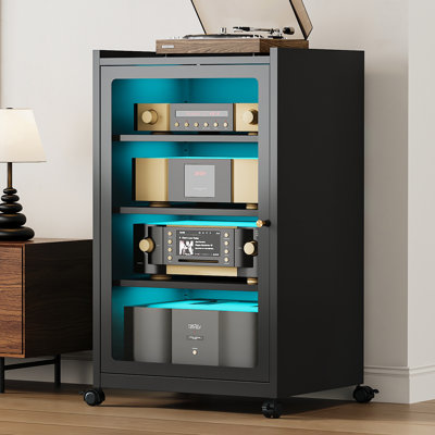 Armoire en acier à grain de bois robuste: soutien de qualité industrielle avec une esthétique élégante pour la maison (l 23 po x H 36 po)