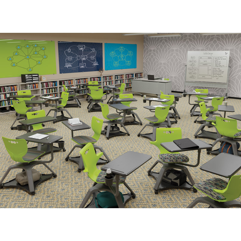 Chaise de bureau à tablette avec porte-gobelet et roulettes souples Hierarchie Enroll, Vert
