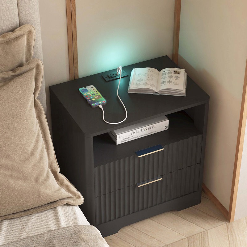Table de chevet intelligente avec station de charge et veilleuse à commande vocale, H 23,43 po x l 22,83 po x P 15,35 po