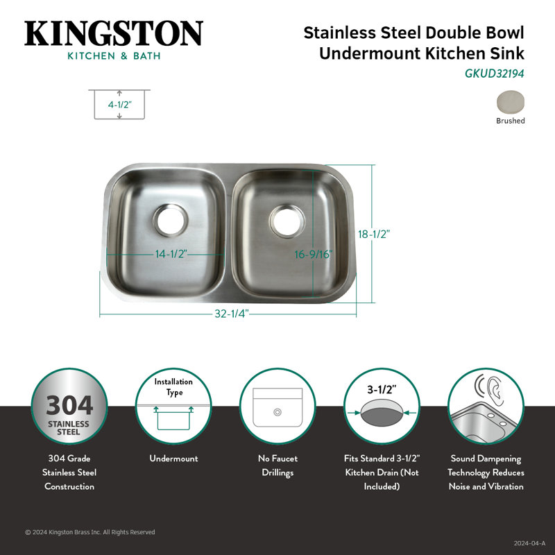 Kingston Brass Loft 32-Inch Stainless Steel Undermount Double Bowl Kitchen Sink