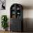 71" Tall Arched Bookcase, Modern Curved Cabinet With  Storage Drawers & Glass Door