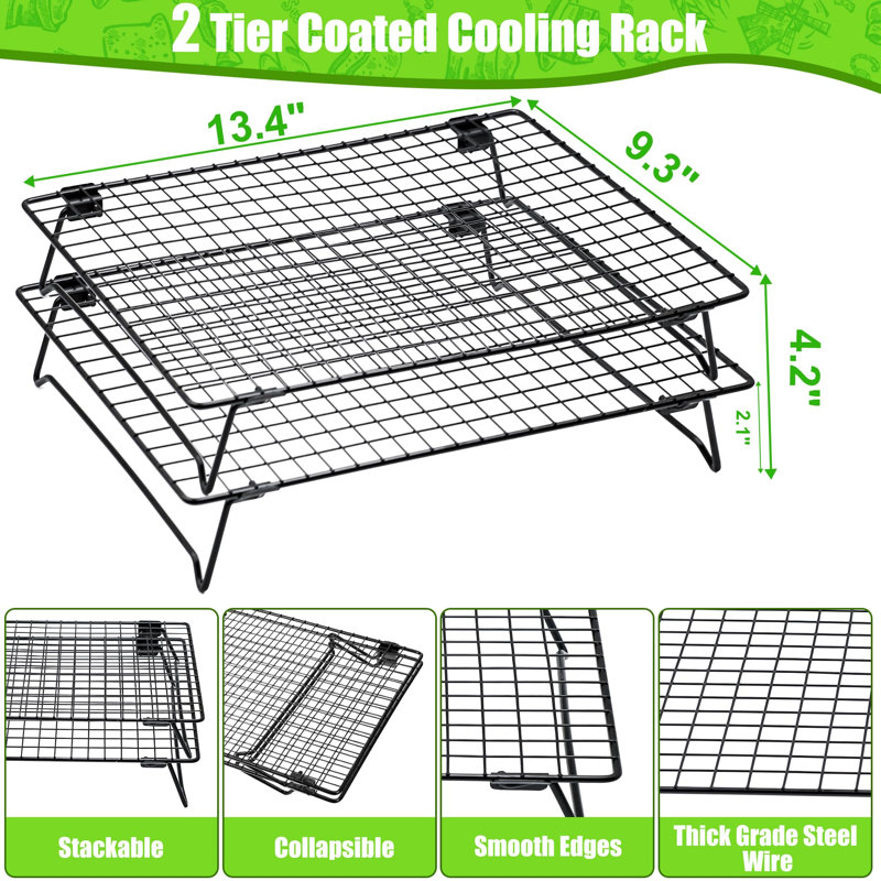 Grille de refroidissement empilable pour la cuisson et la cuisson, paquet de 2 grilles de refroidissement avec pieds pliables pour refroidir les biscuits, gâteaux, pizzas, rôtir, griller, sécher (13,4 po x 9,3 po)