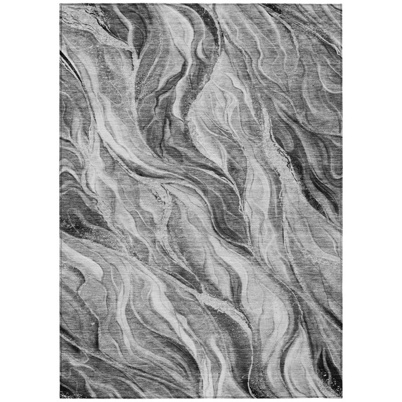 Tapis extérieur lavable abstrait gris anthracite et ivoire 3 pi x 5 pi