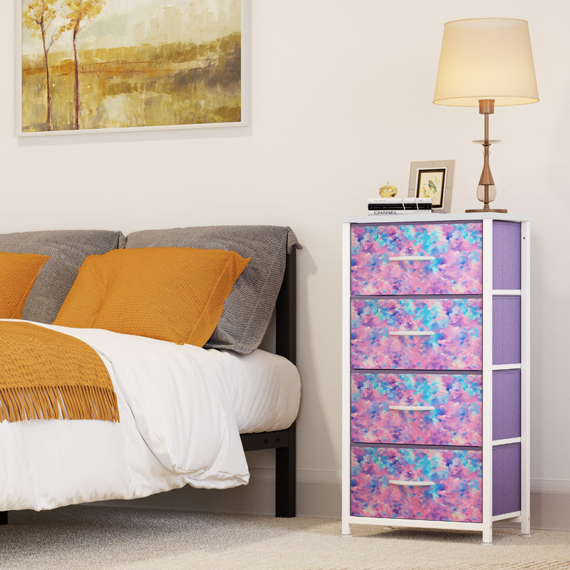 4 Drawer Fabric Dresser with Tie Dye Print and Steel Frame – Colorful Storage Organizer for Bedroom, Kids’ Room, or Dorm
