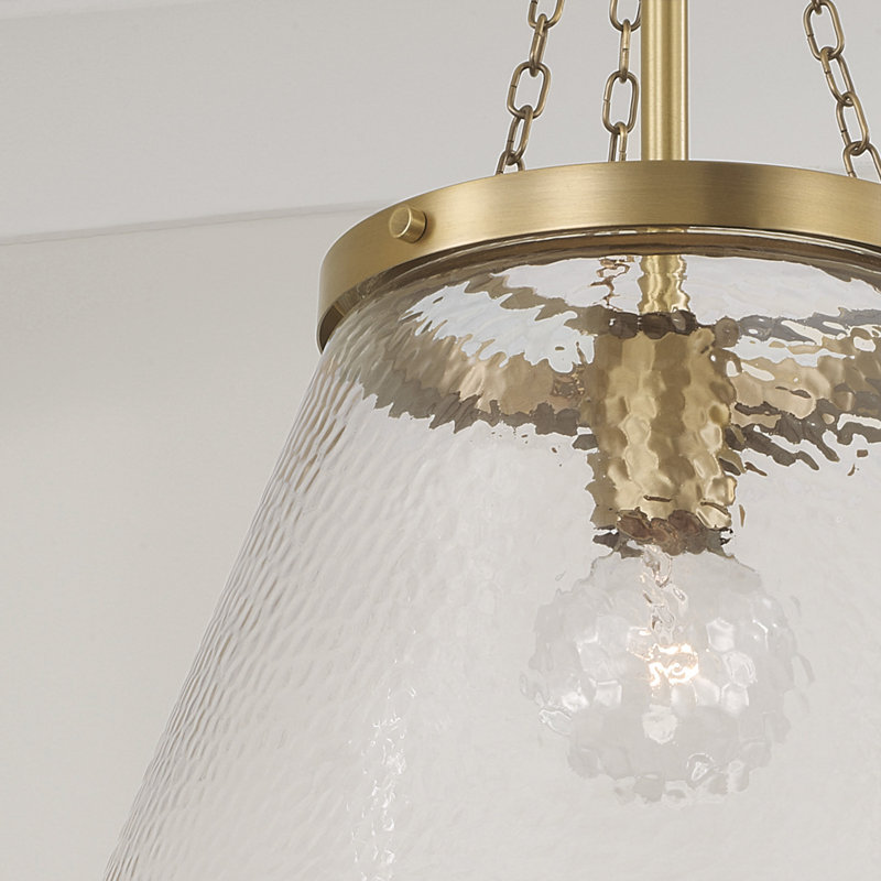 Luminaire suspendu conique en laiton vieilli l 14,5 po x H 20,25 po avec verre martelé organique