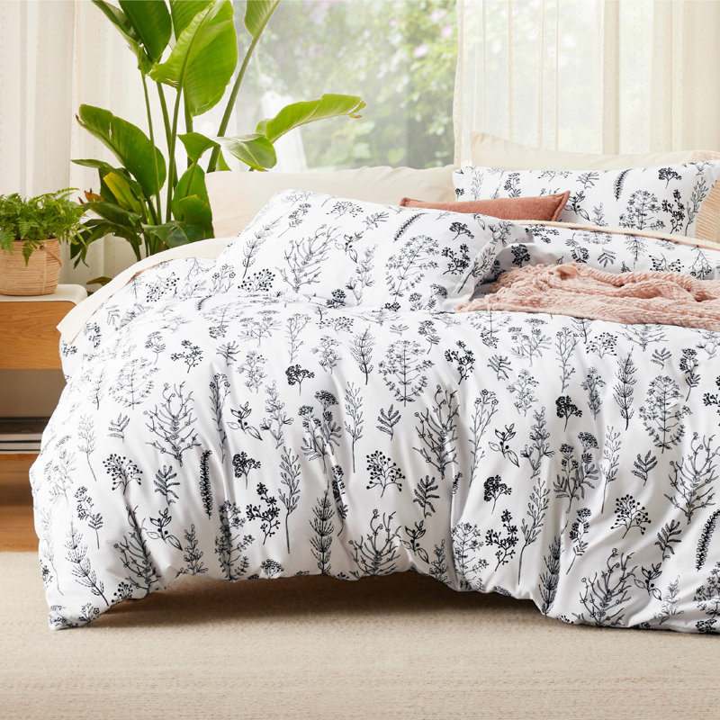 Bedsure Duvet Cover Queen Size - Reversible Duvet Cover Set with Zipper Closure, 3 Pieces Floral Patterned Bedding Set, White
