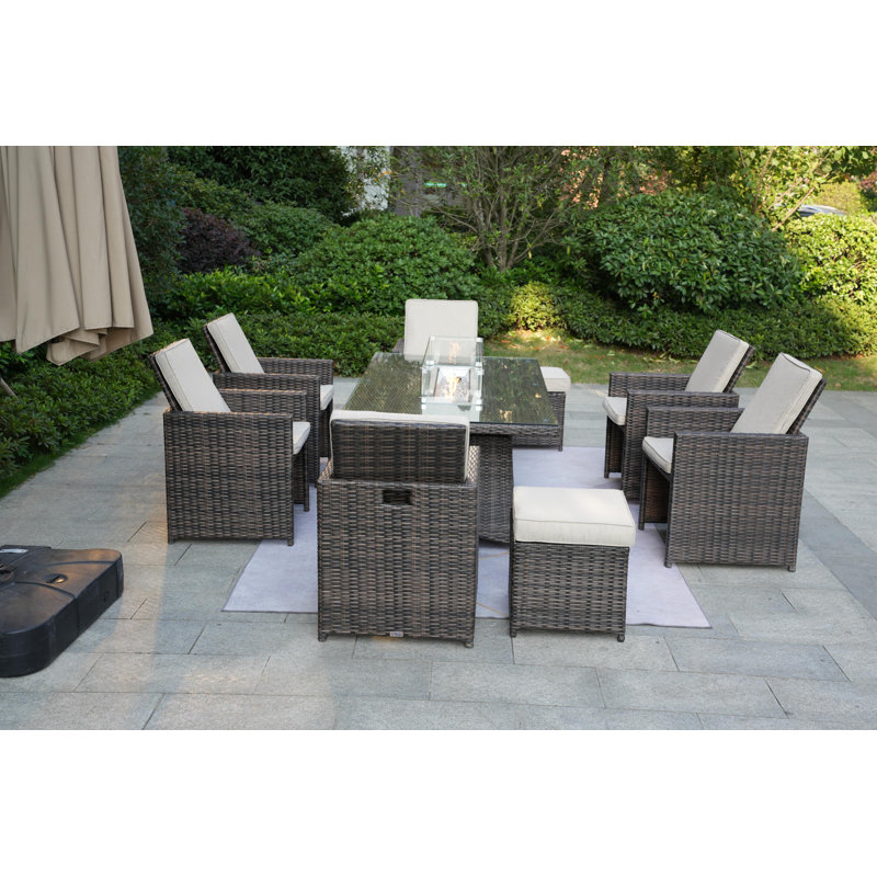 8 - Person Wicker Patio Dining Set with Rectangular Table , Cushions Included
