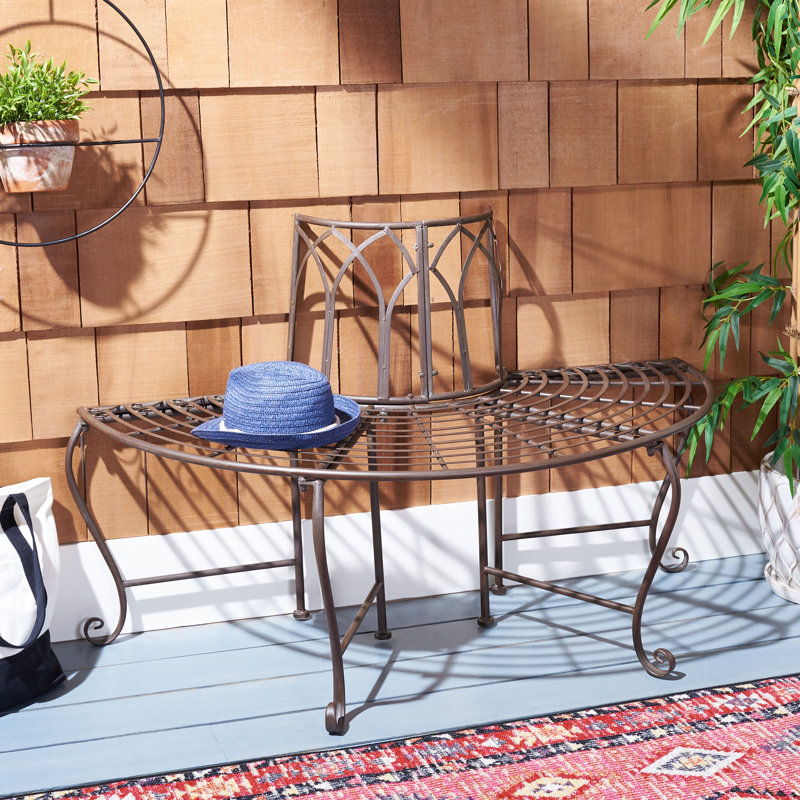Abia Wrought Iron Outdoor Tree Bench, Brown