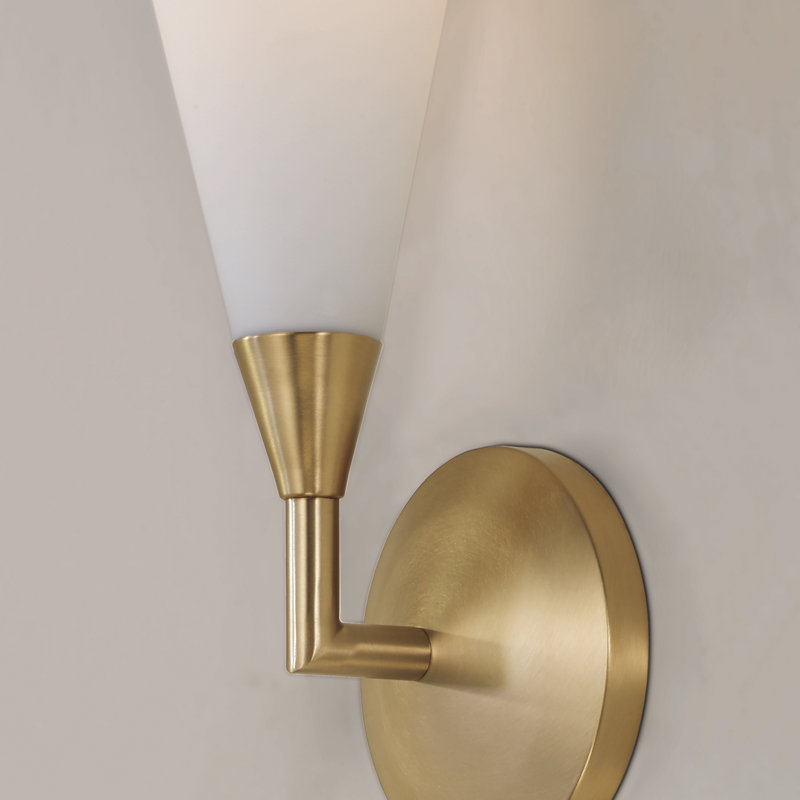 5" W x 13.5" H 1-Light Cone Sconce in Matte Brass with Tapered Soft White Glass and Tapered Backplate, Matte Brass