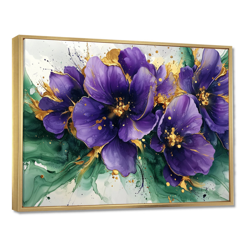 Derbyshire - Violets, art mural, Impression encadrée flottante, H 16 po x l 32 po, Doré