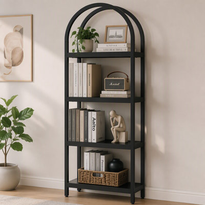 4-Tier Bookshelf, Arched Bookcase Display Rack with Storage Shelves