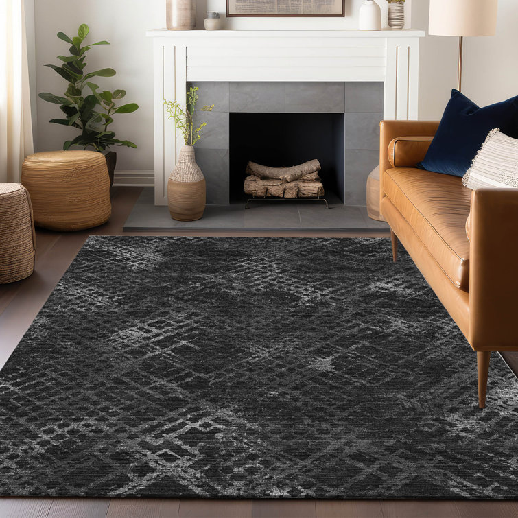 Premium Machine Washable Prisco Charcoal Rug