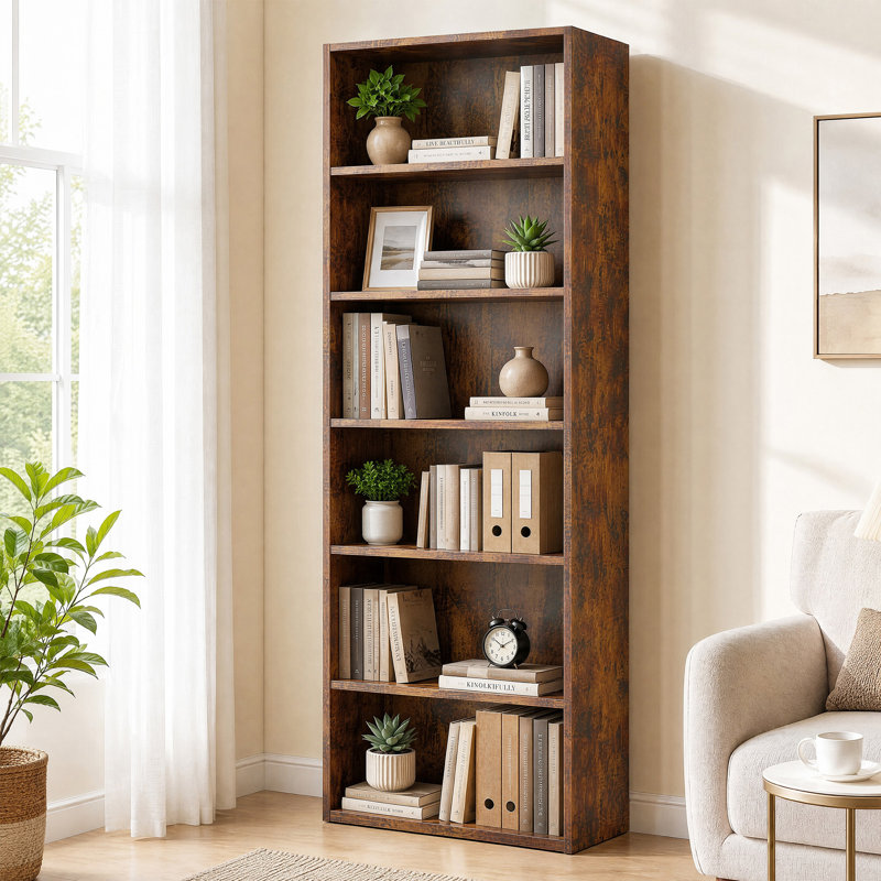 Bibliothèque 63 po H 6 po, (6 tablettes) H 63 po x l 23,8 po x P 9,2 po, Brun rustique