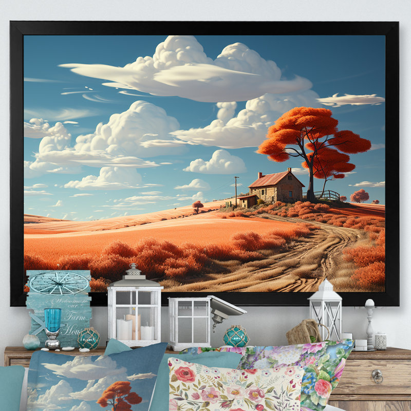 Dreamy Farm Hues Landscape, Cadre simple noir, H 12 po x l 20 po x P 1 po