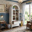 Grand garde-manger arqué de 71 po avec portes en verre, armoire de rangement style campagne moderne avec 2 grands tiroirs et tablettes réglables, blanc / noir-548056406