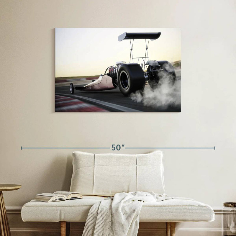 Voiture Mehar Dragster en action, H 26 po x l 39 po