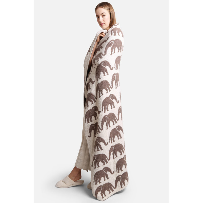 Jeté de luxe à motif éléphant , Beige