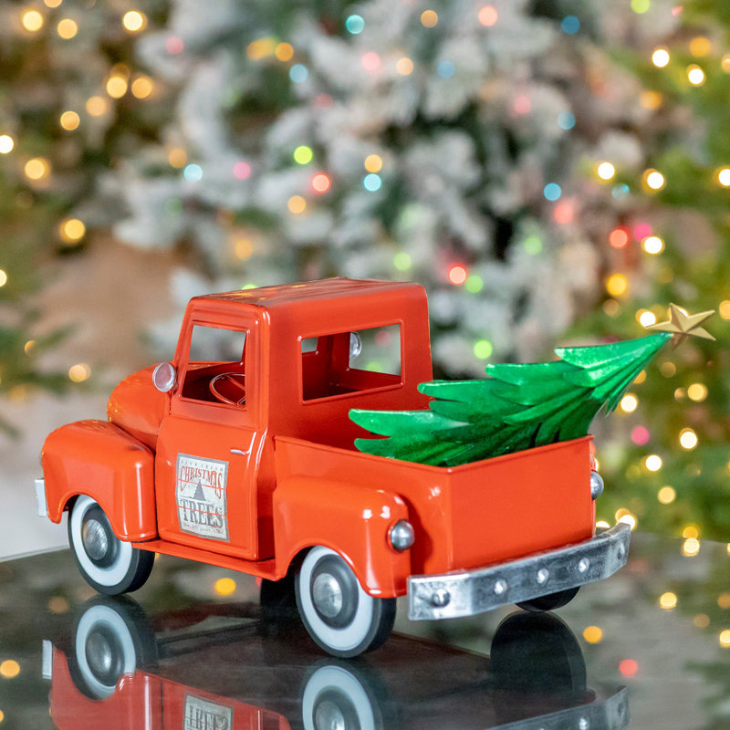 Camion de Noël à l'ancienne avec arbre, Rouge