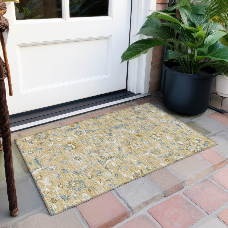 Machine Washable Indoor/Outdoor Chayden ACN1006 Wheat 2'3" x 7'6" Runner Rug, Rectangle 1'8" x 2'6"