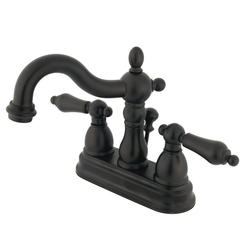 Kingston Brass Heritage Two-Handle 3-Hole Deck Mount 4" Centerset Bathroom Faucet with Brass Pop-Up, Oil Rubbed Bronze