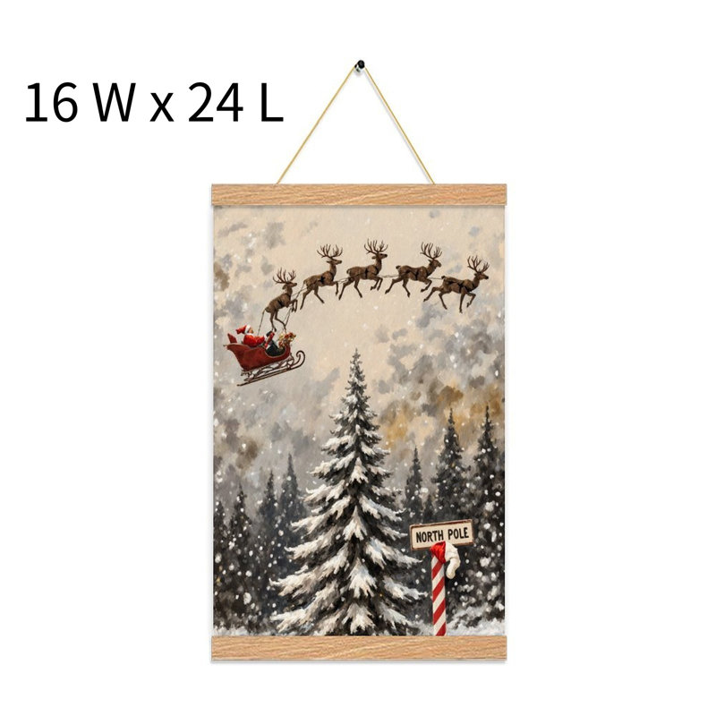 Père Noël traîneau au pôle Nord, art mural à volutes suspendues, cintre en bois intégré, l 16 x L 24