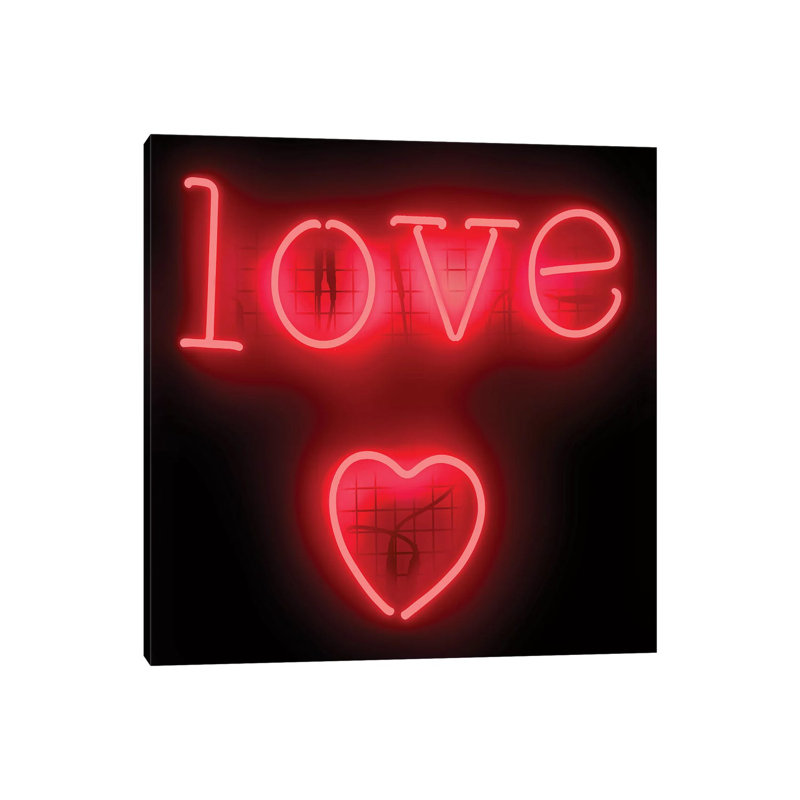 Neon Love Heart Red On Black by Hailey Carr - Wrapped Canvas Gallery-Wrapped Canvas Giclée