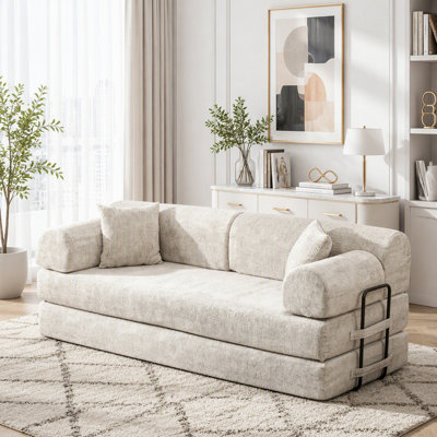 Canapé-lit convertible avec tissu bouclé bicolore, matelas pliant et cadre de forme fixe pour le salon et la chambre à coucher
